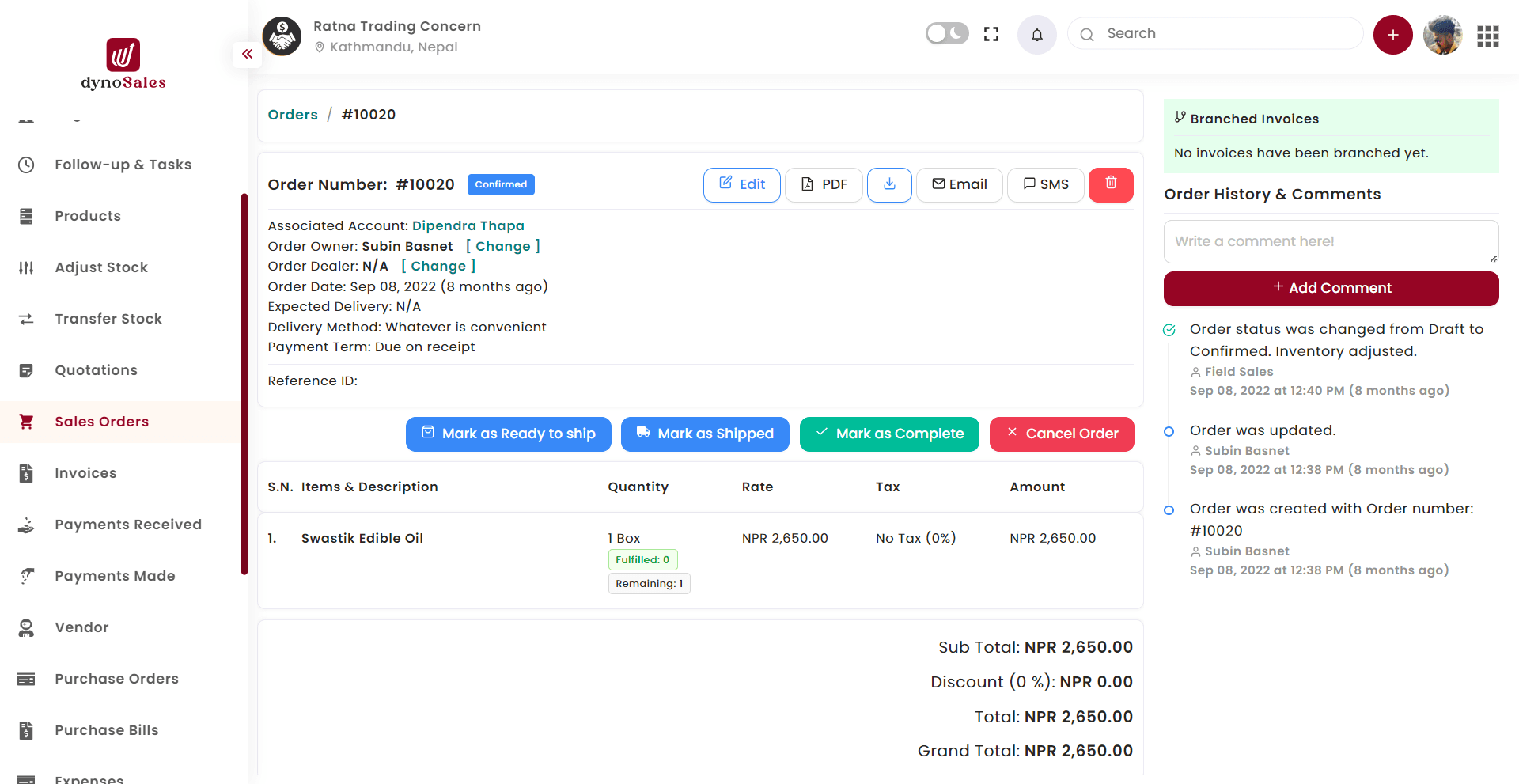 dynoSales dashboard